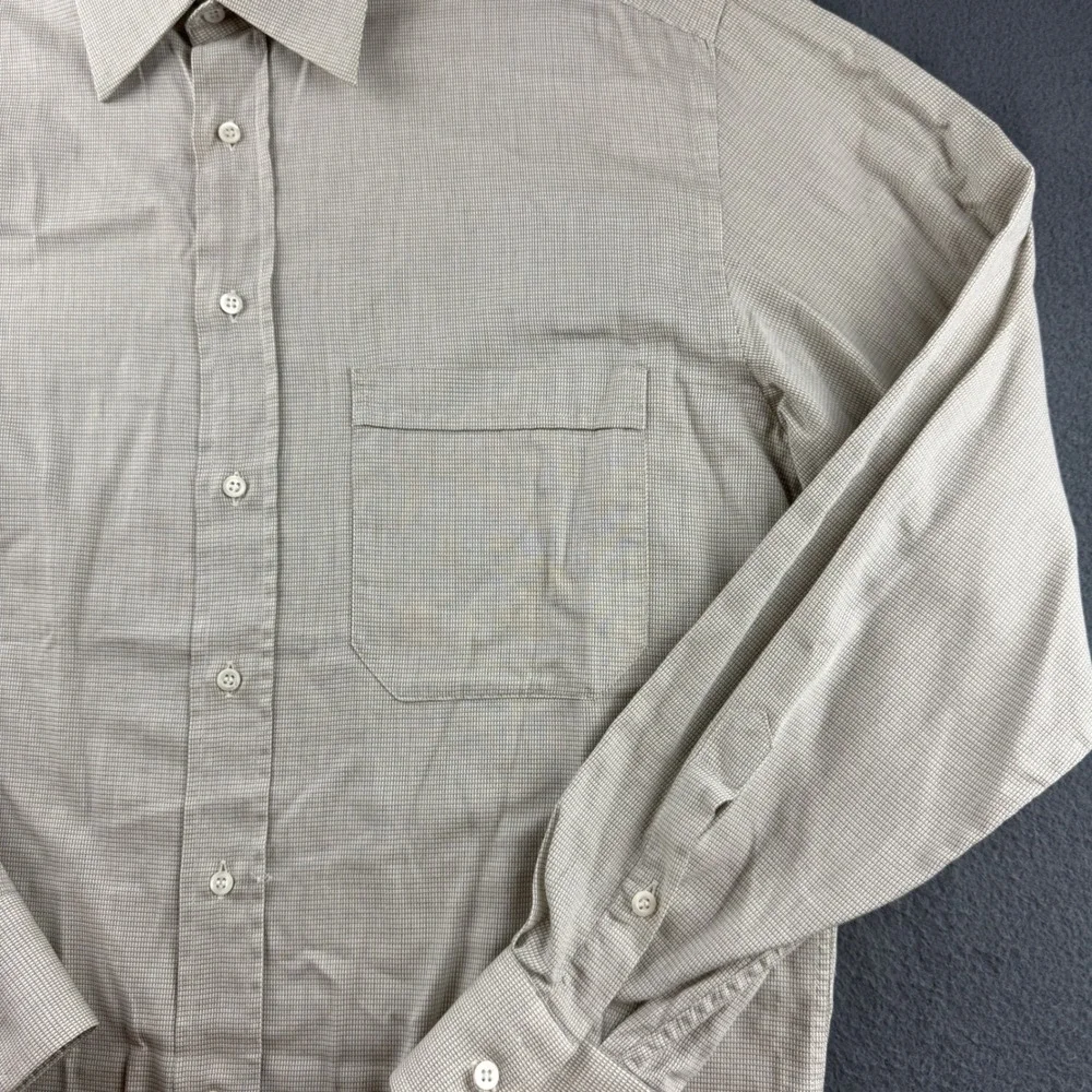Canali Dress Shirt Men's 15.5 39 Beige Italy Microcheck Spread Collar Luxury